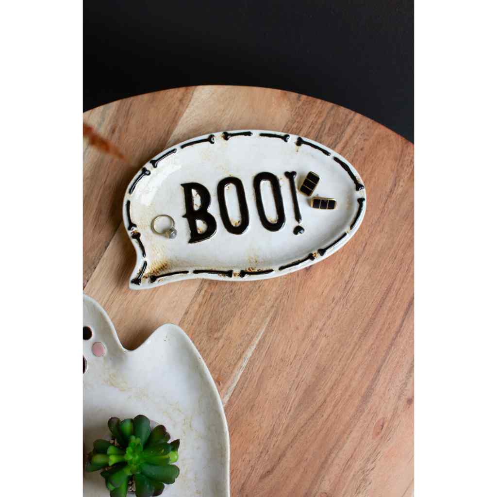 Set Of Two "Boo" Ghost Ceramic Serving Platters Multi