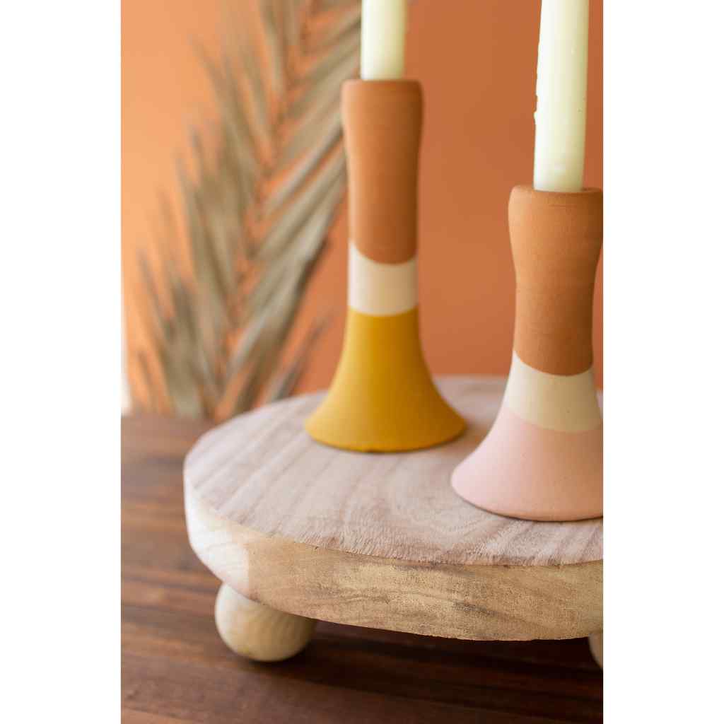 Set Of Two Round Wooden Risers With Ball Feet Natural