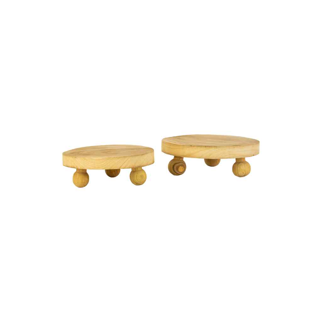 Set Of Two Round Wooden Risers With Ball Feet Natural