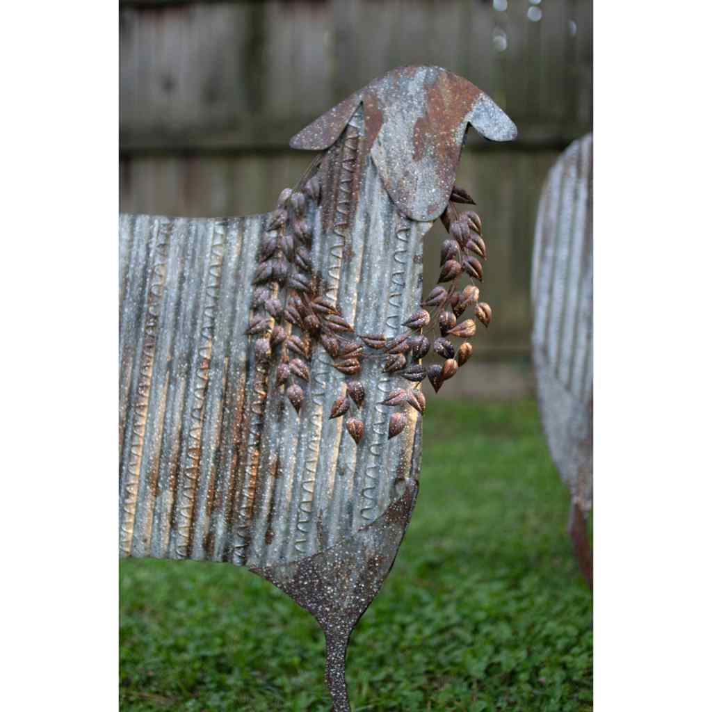 Set Of Three Corrugated Metal Christmas Sheep Yard Art Gray