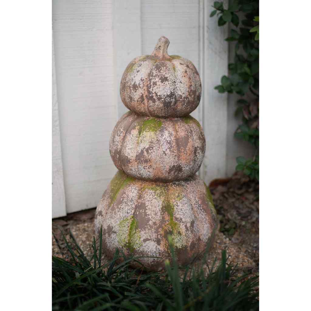 Three Stacked Faux Concrete Pumpkins Gray