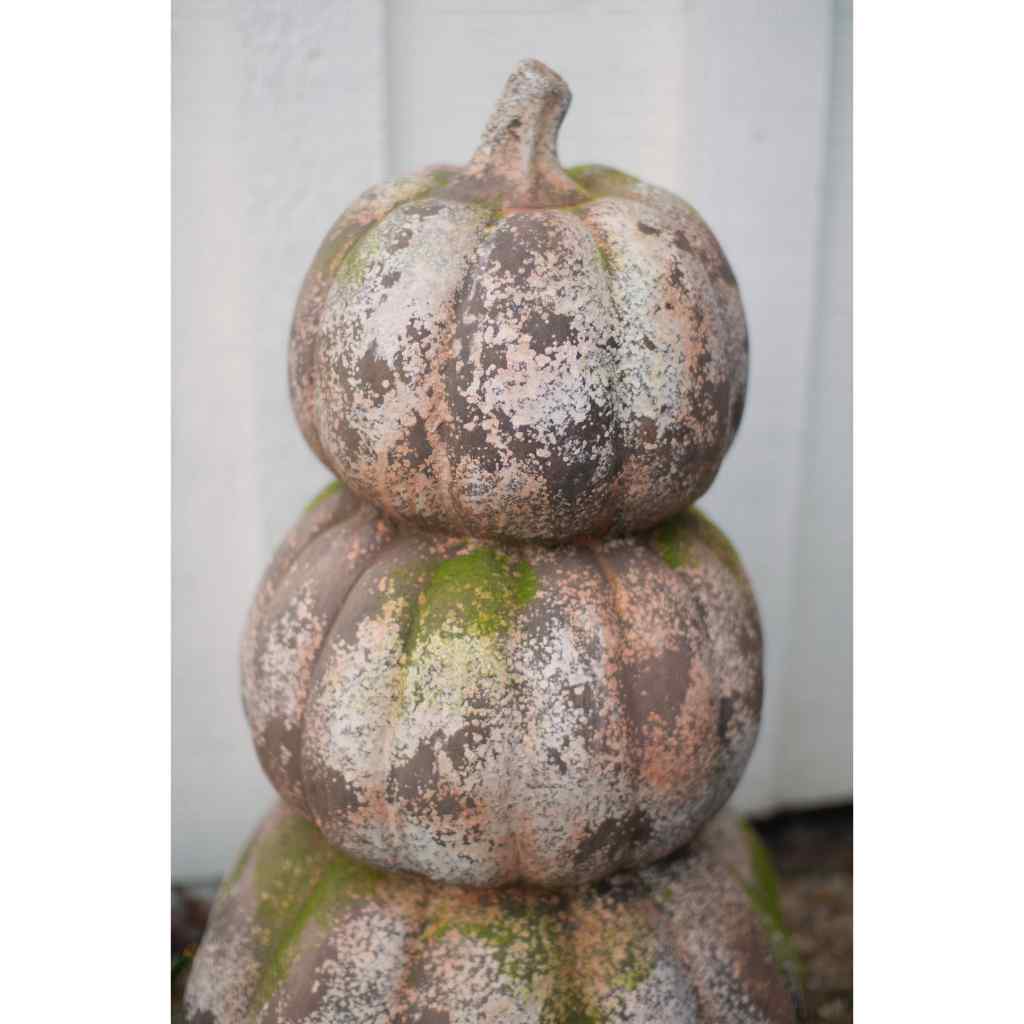 Three Stacked Faux Concrete Pumpkins Gray