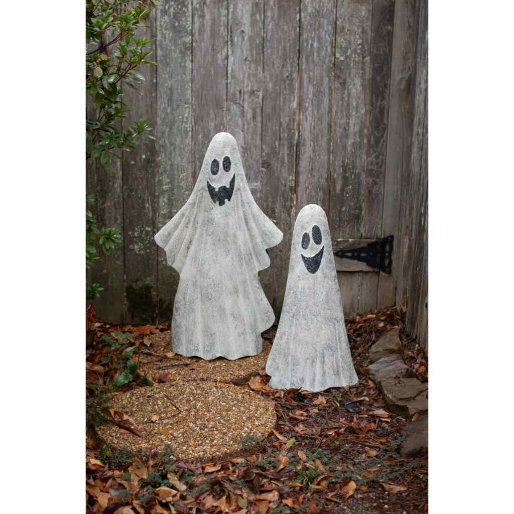 Set Of Two Painted Metal Ghosts grey