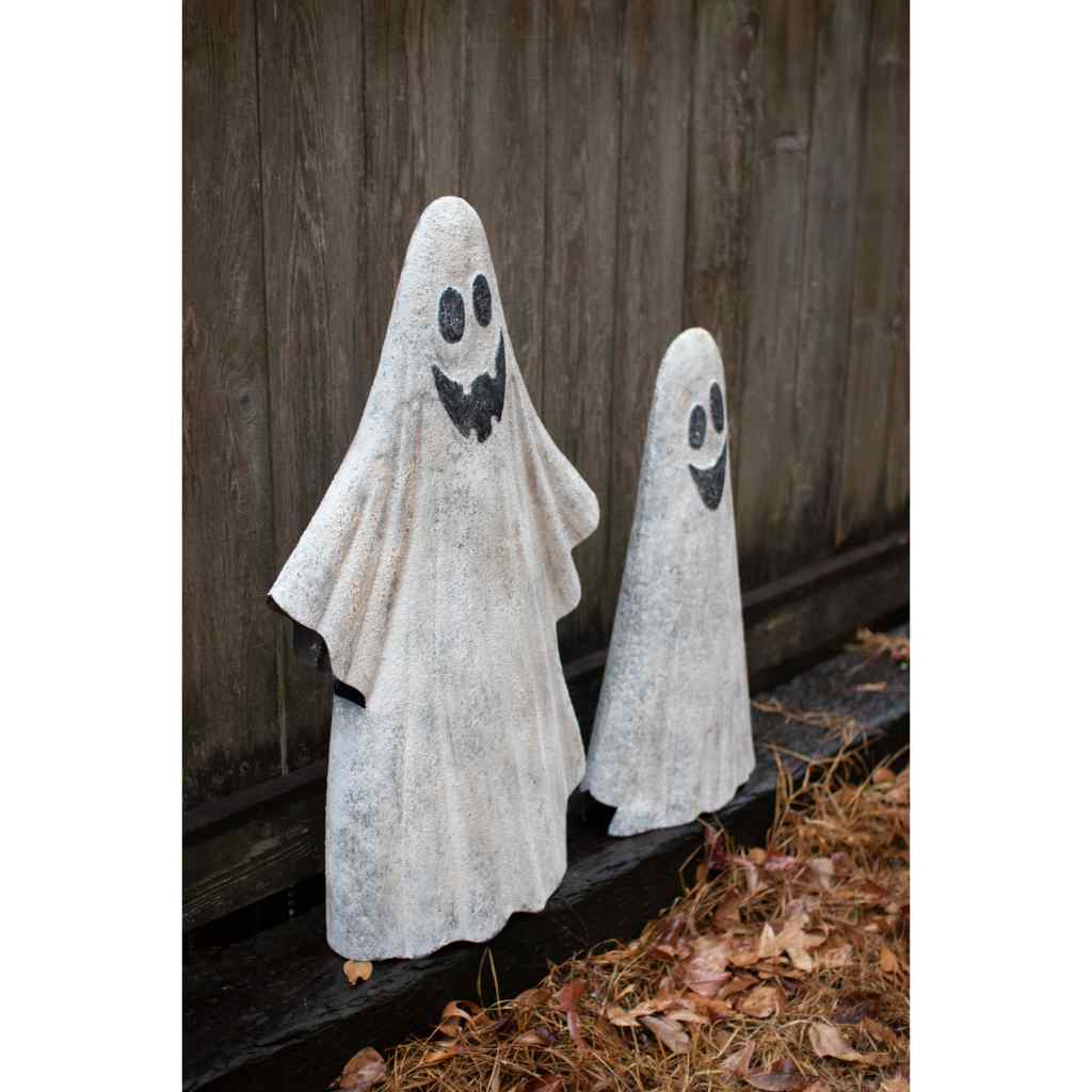 Set Of Two Painted Metal Ghosts grey