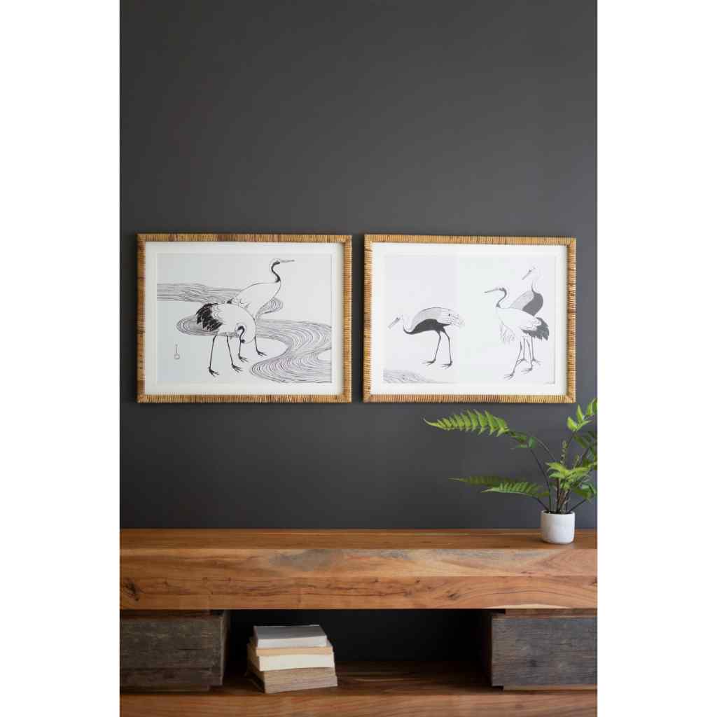 Set Of Two Framed Shore Bird Prints Under Glass Multi