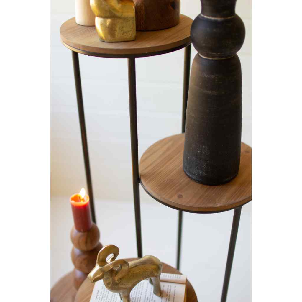 Four Tiered Wood And Metal Round Display Black