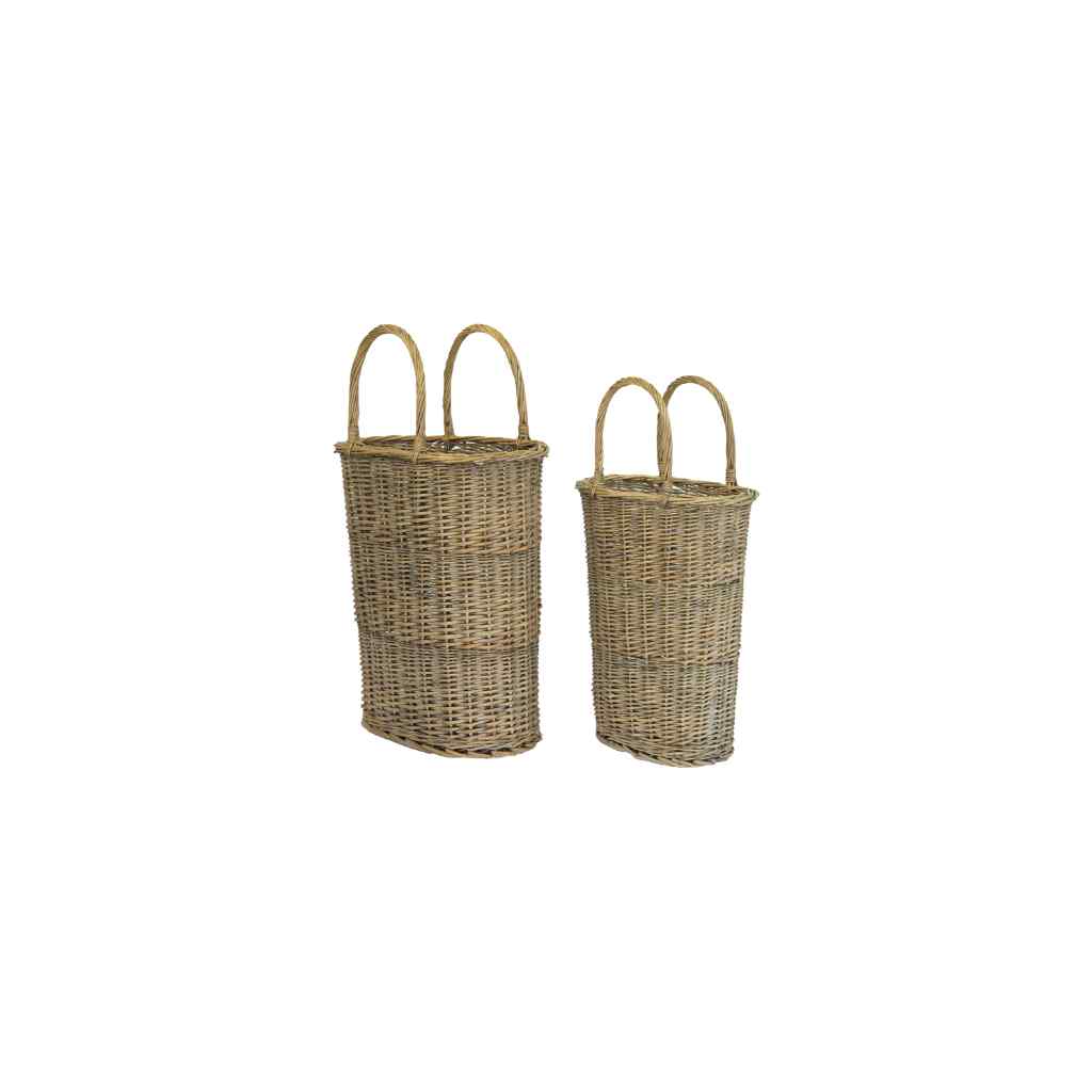 Set Of Two Tall Oval Wicker Baskets Brown