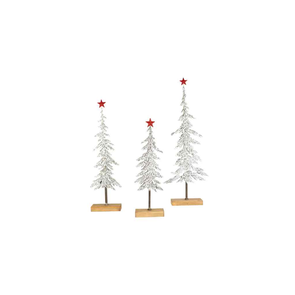 Set Of Three Metal Christmas Trees On Wooden Bases Gray