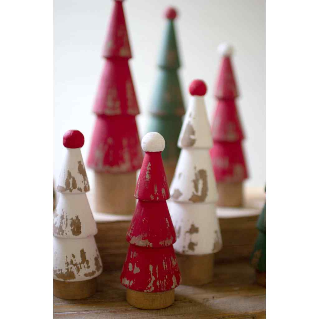 Set Of Nine Turned Wood Painted Christmas Trees Multi