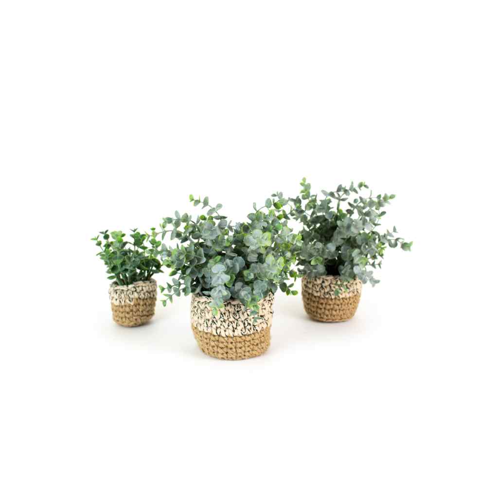 Set Of Three Artificial Eucalyptus Plants In Woven Pots Green