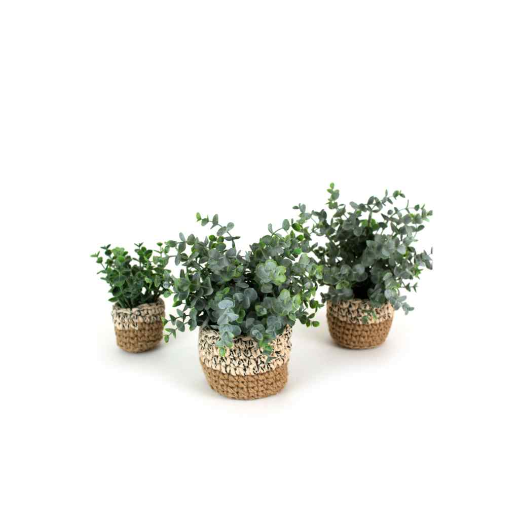 Set Of Three Artificial Eucalyptus Plants In Woven Pots Green