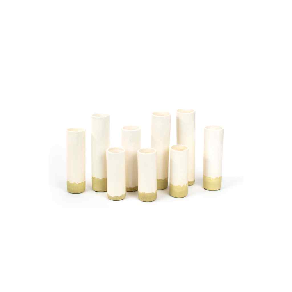 Set Of Nine White Ceramic Cylinder Bud Vases White