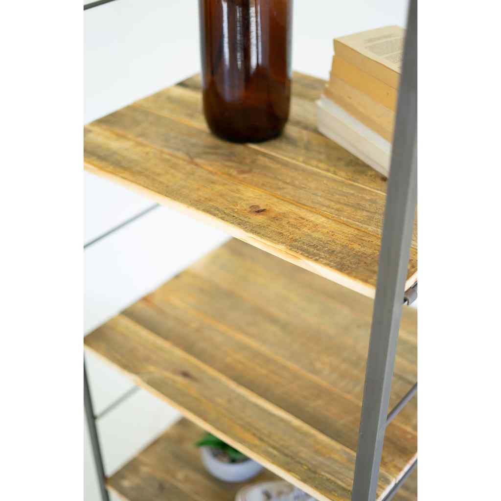 Tall Shelving Unit With Adjustable Recycled Wood Shelves Gray