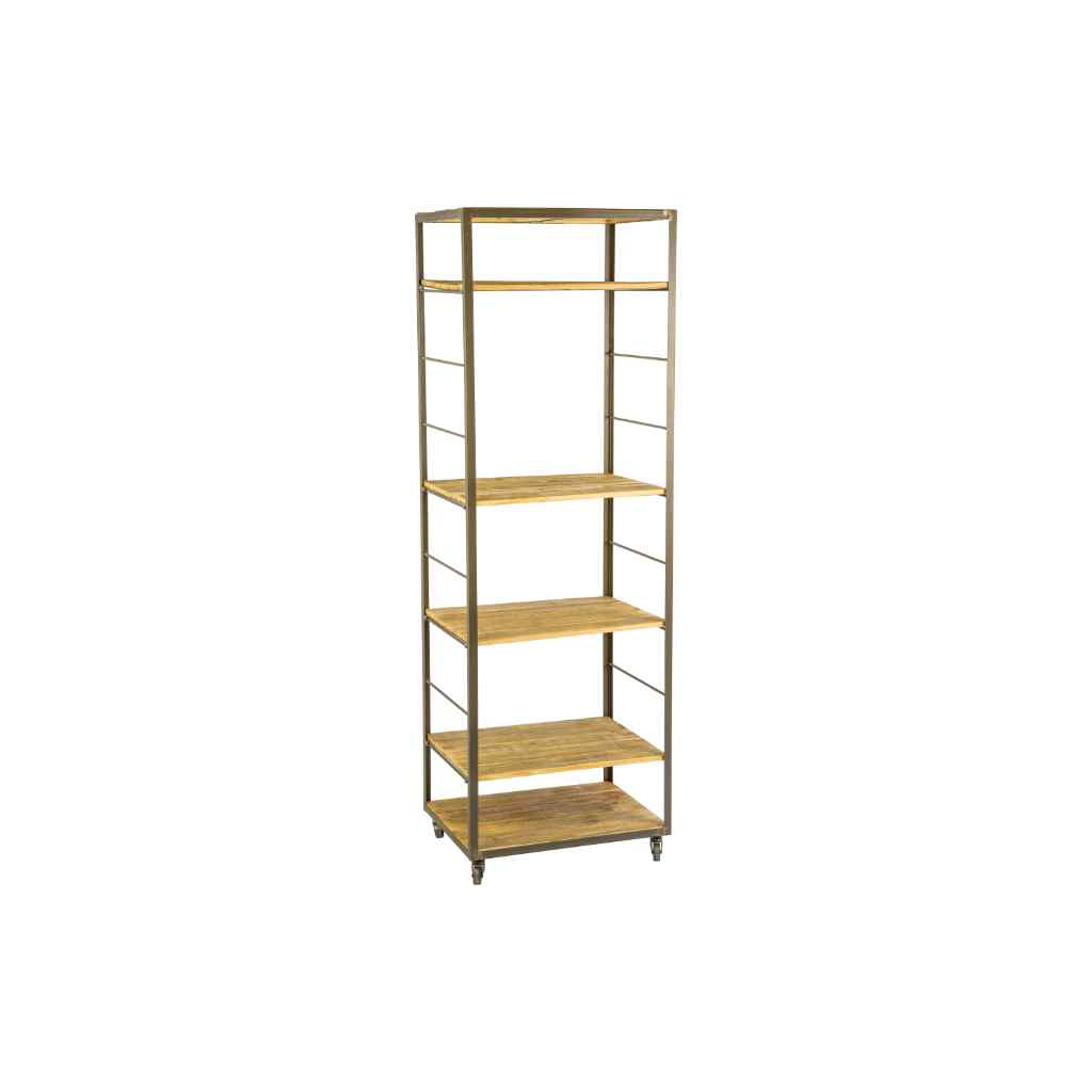 Tall Shelving Unit With Adjustable Recycled Wood Shelves Gray