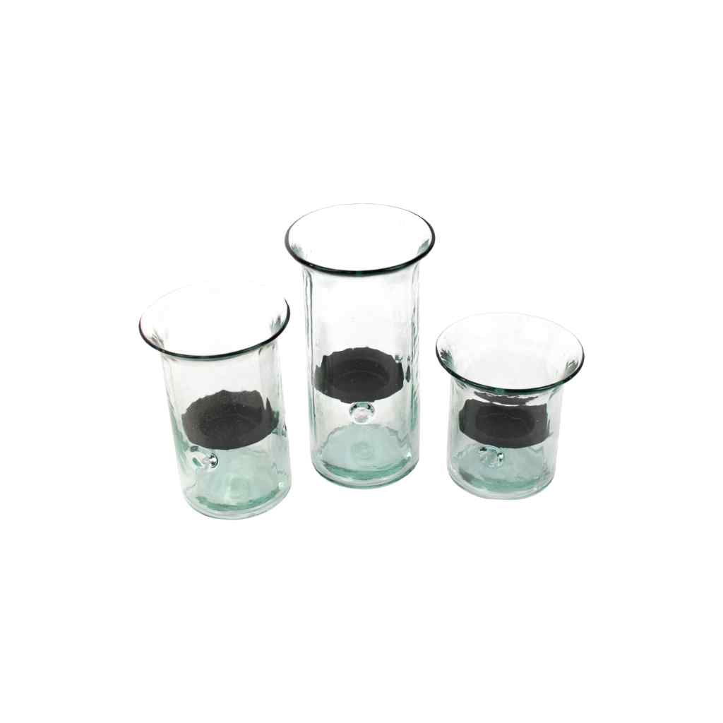 Set Of Three Recycled Glass Votive Cylinders Clear