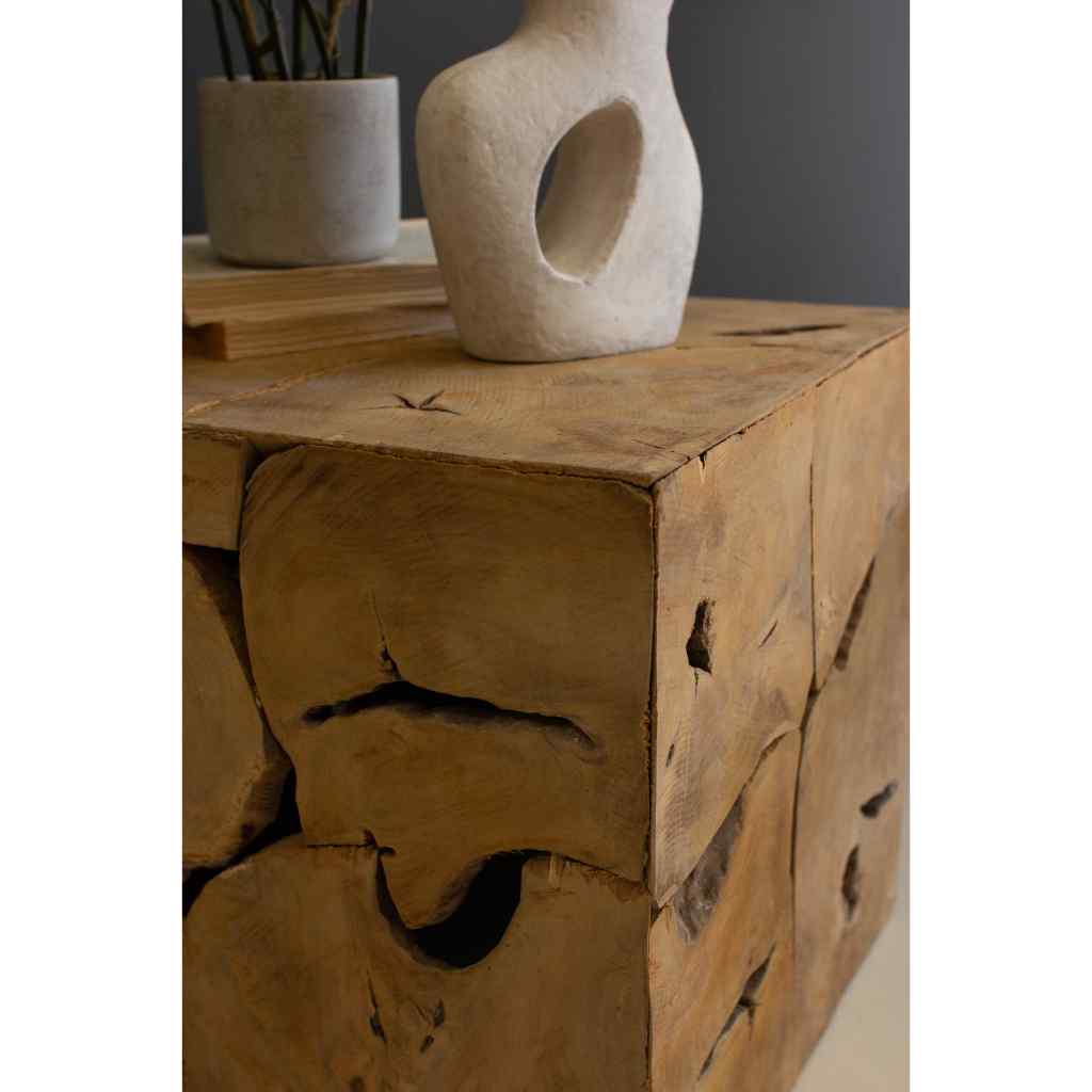 Rustic Teak Wood Cube Brown