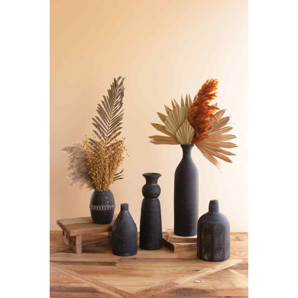 Set Of Five Modern Black Clay Vases Black