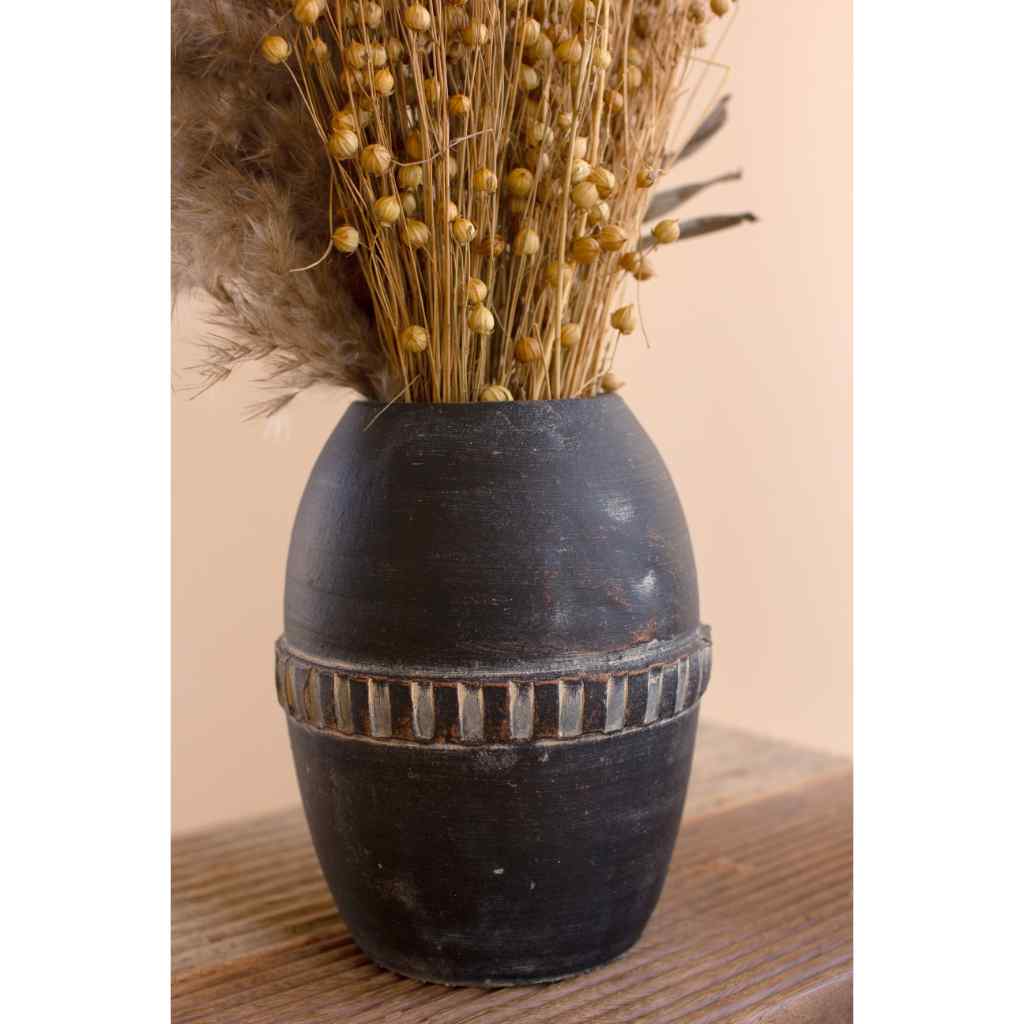 Set Of Five Modern Black Clay Vases Black
