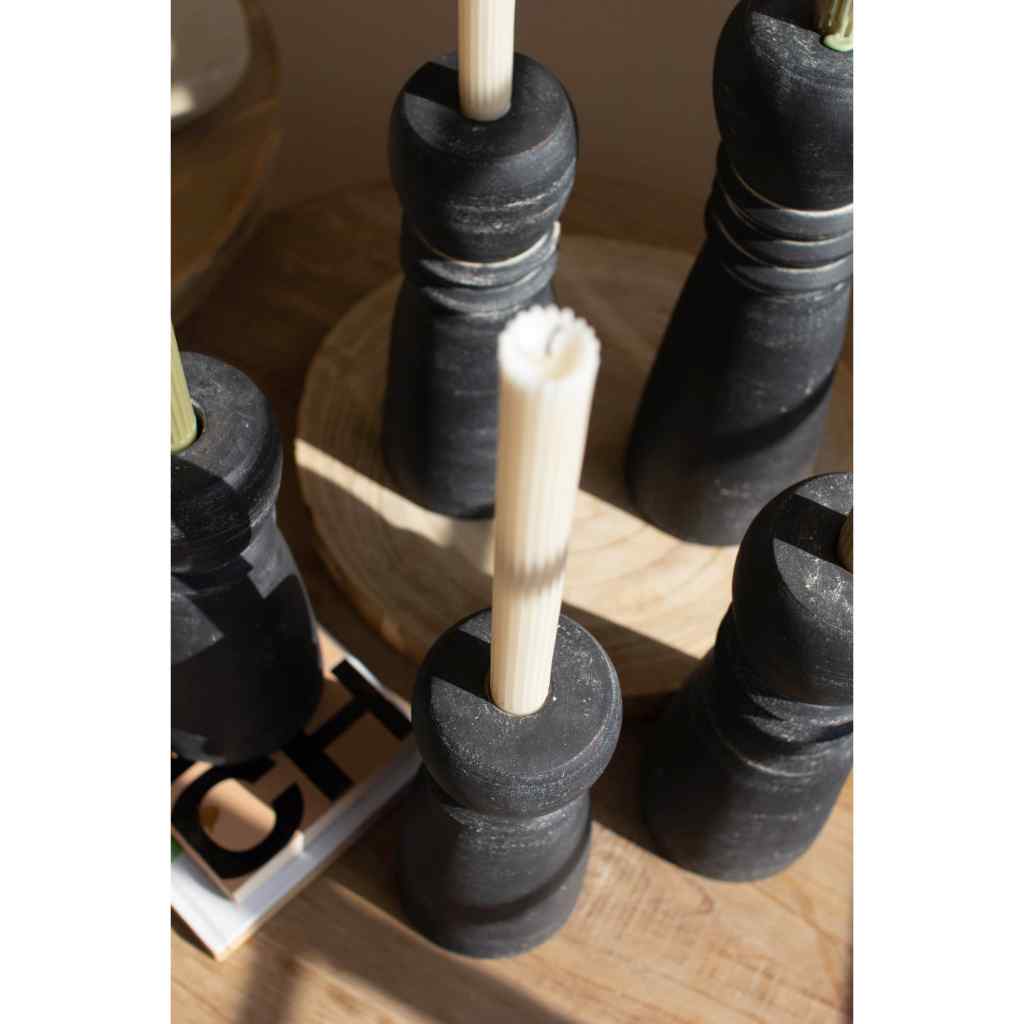 Set Of Five Black Clay Taper Holders Black