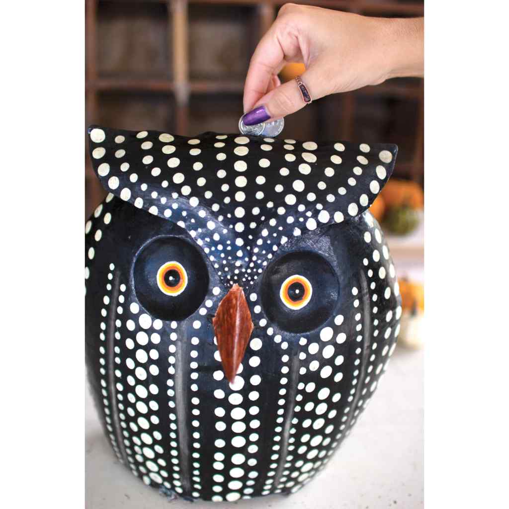 Painted Metal Owl Bank Black