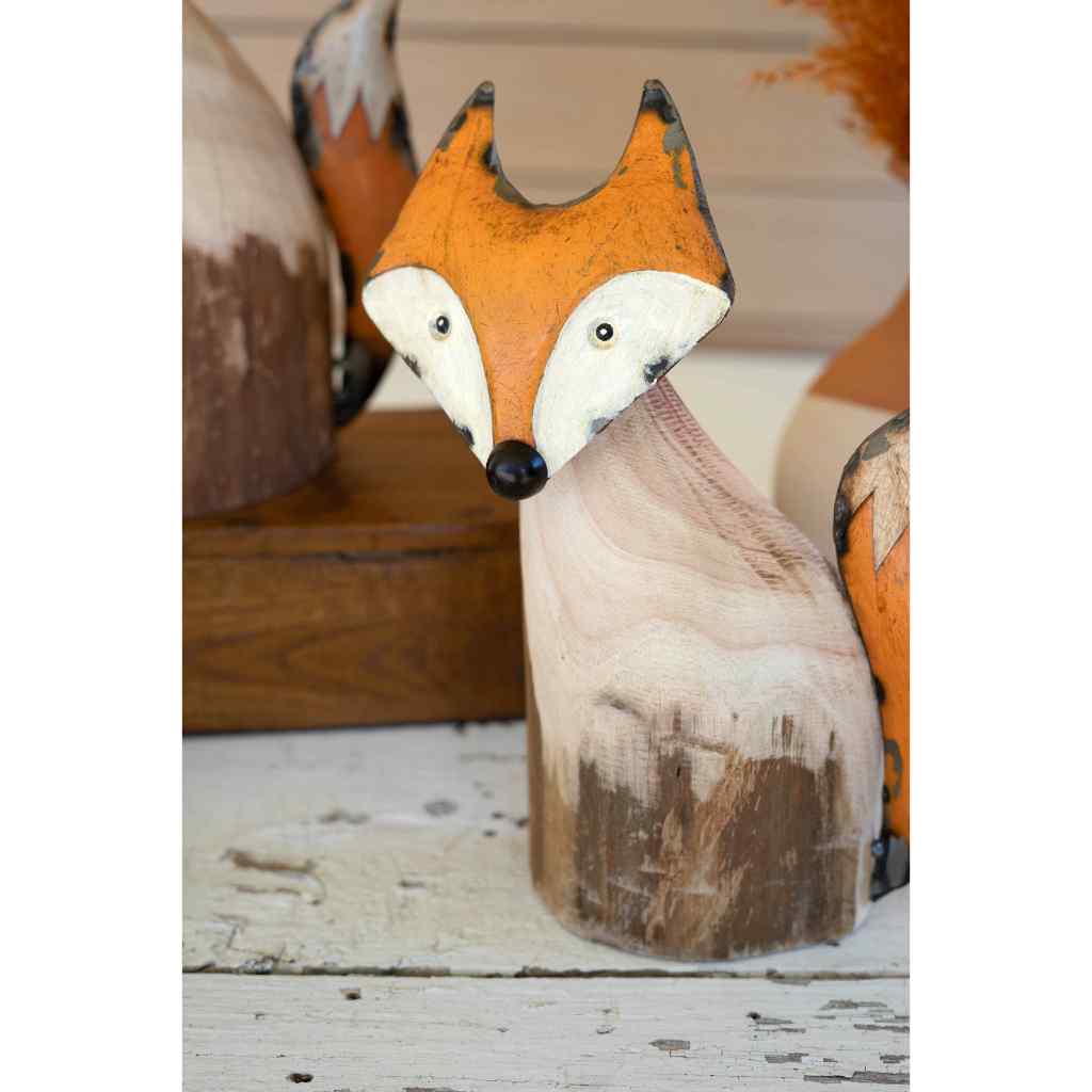 Set Of Two Recycled Wood And Iron Foxes Orange