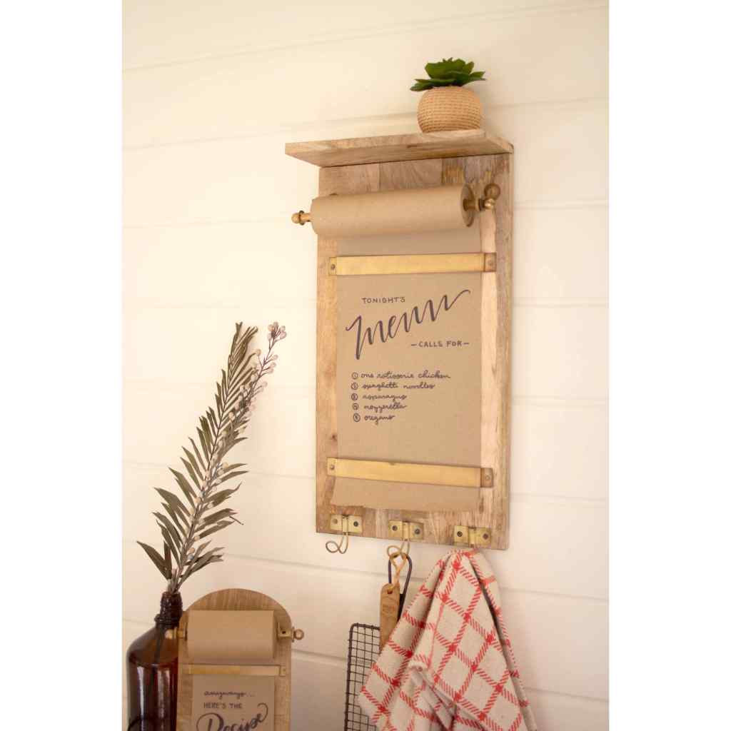Wooden Wall Note Roll With Coat Hooks Gold