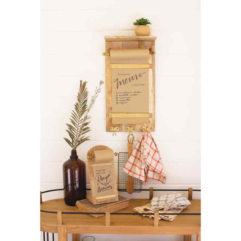 Wooden Wall Note Roll With Coat Hooks Gold