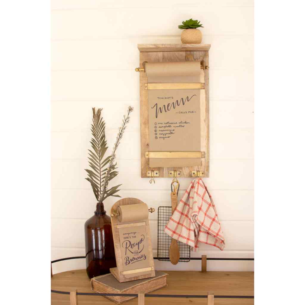 Wooden Wall Note Roll With Coat Hooks Gold