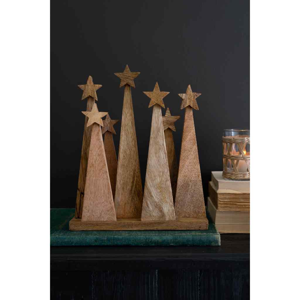 Seven Wooden Christmas Tree On A Base Brown