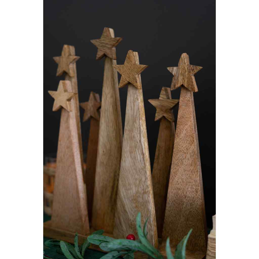 Seven Wooden Christmas Tree On A Base Brown