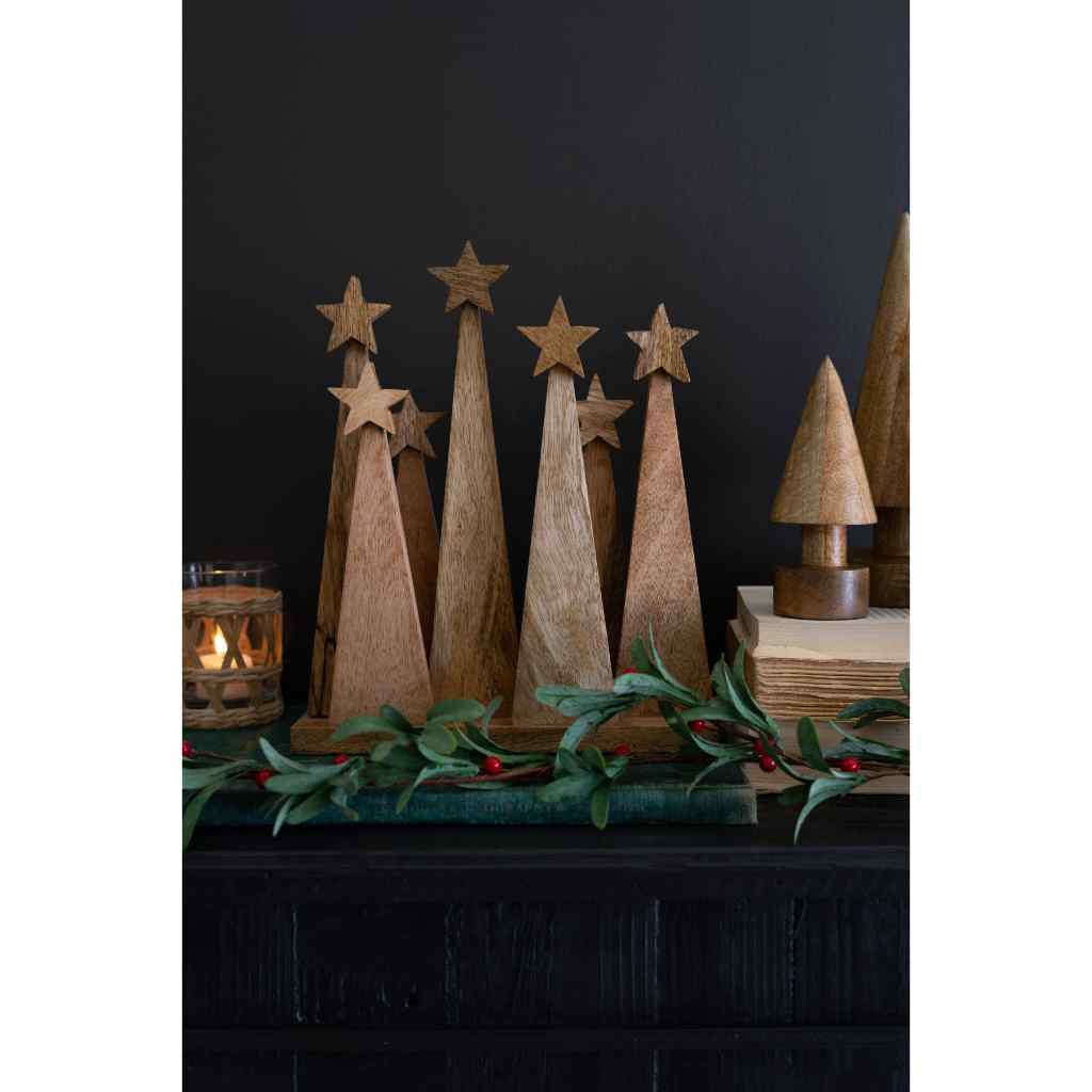 Seven Wooden Christmas Tree On A Base Brown