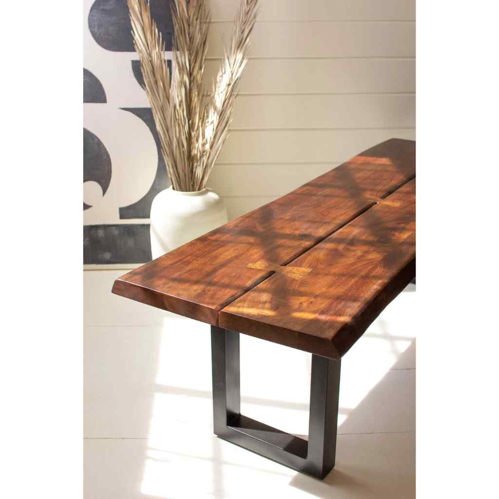 Live Edge Wood And Iron Bench Black
