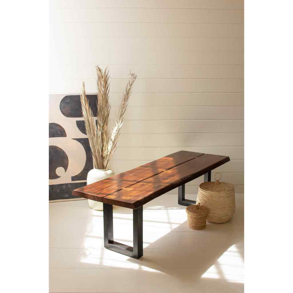 Live Edge Wood And Iron Bench Black