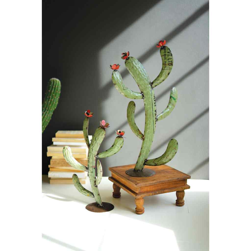 Set Of Two Recycled Iron Cactus Green