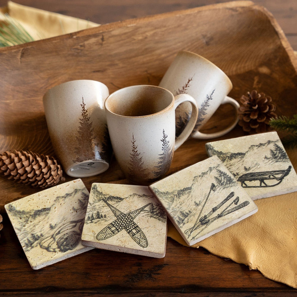 Clearwater Pines Mug & Vintage Ski Coaster 8PC Set by HiEnd Accents