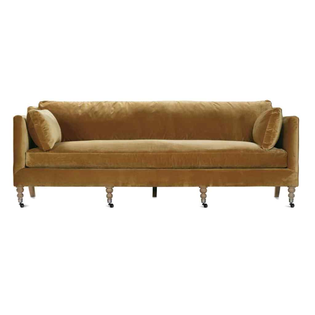 90” Madeline Sofa - Antiqued Amber Velvet Brass