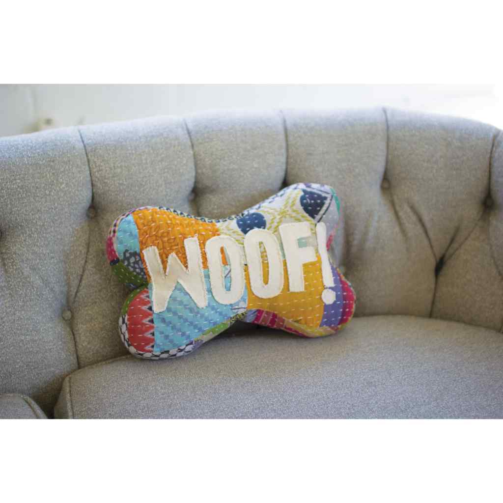 Woof Kantha Bone Pillow Multi