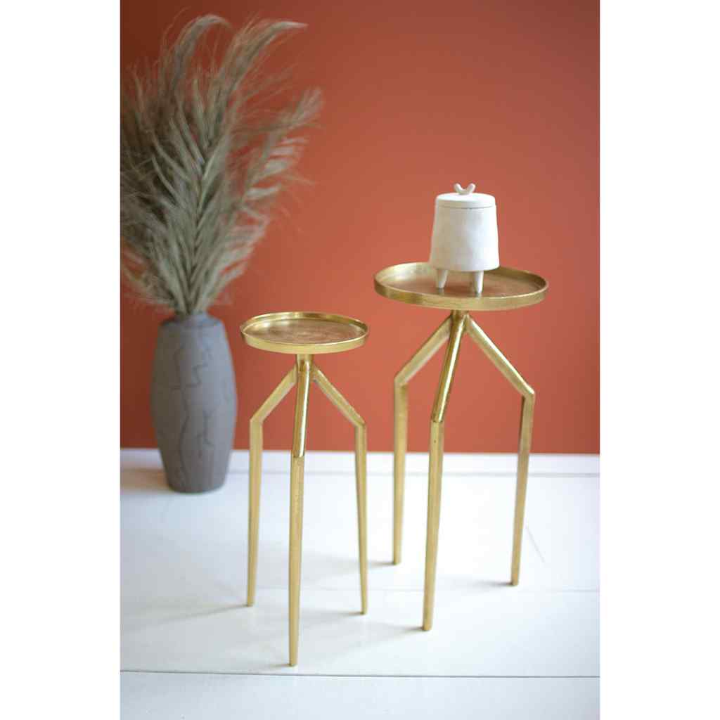 Set Of Two Antique Brass Aluminum Cocktail Tables Gold