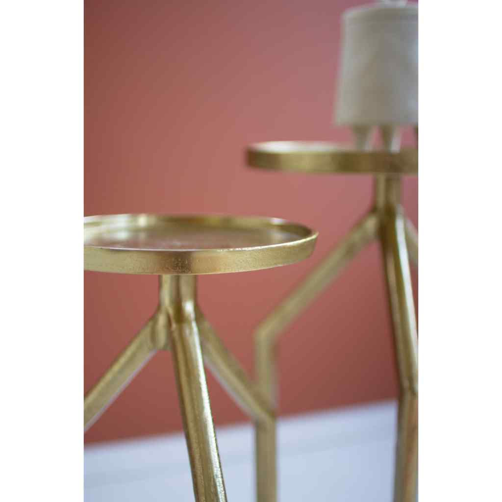 Set Of Two Antique Brass Aluminum Cocktail Tables Gold