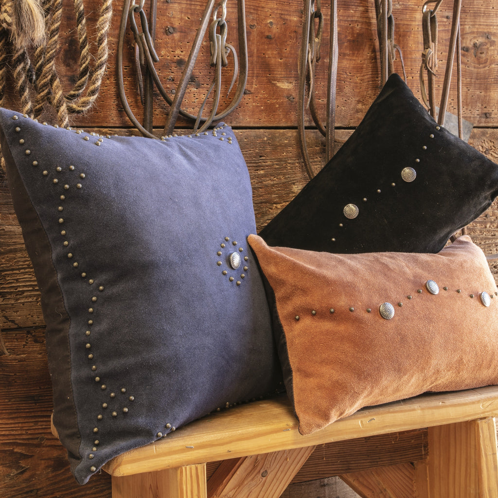 Western Suede Antique Silver Concho & Studded Lumbar Pillow from HiEnd Accents