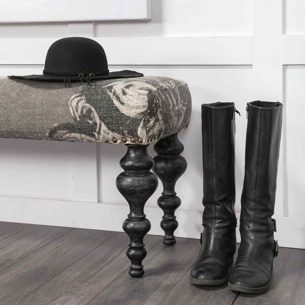 Alhambra 55L X 14W Upholstered Gray Seat W-Black Wood Legs Accent Bench Black,Gray