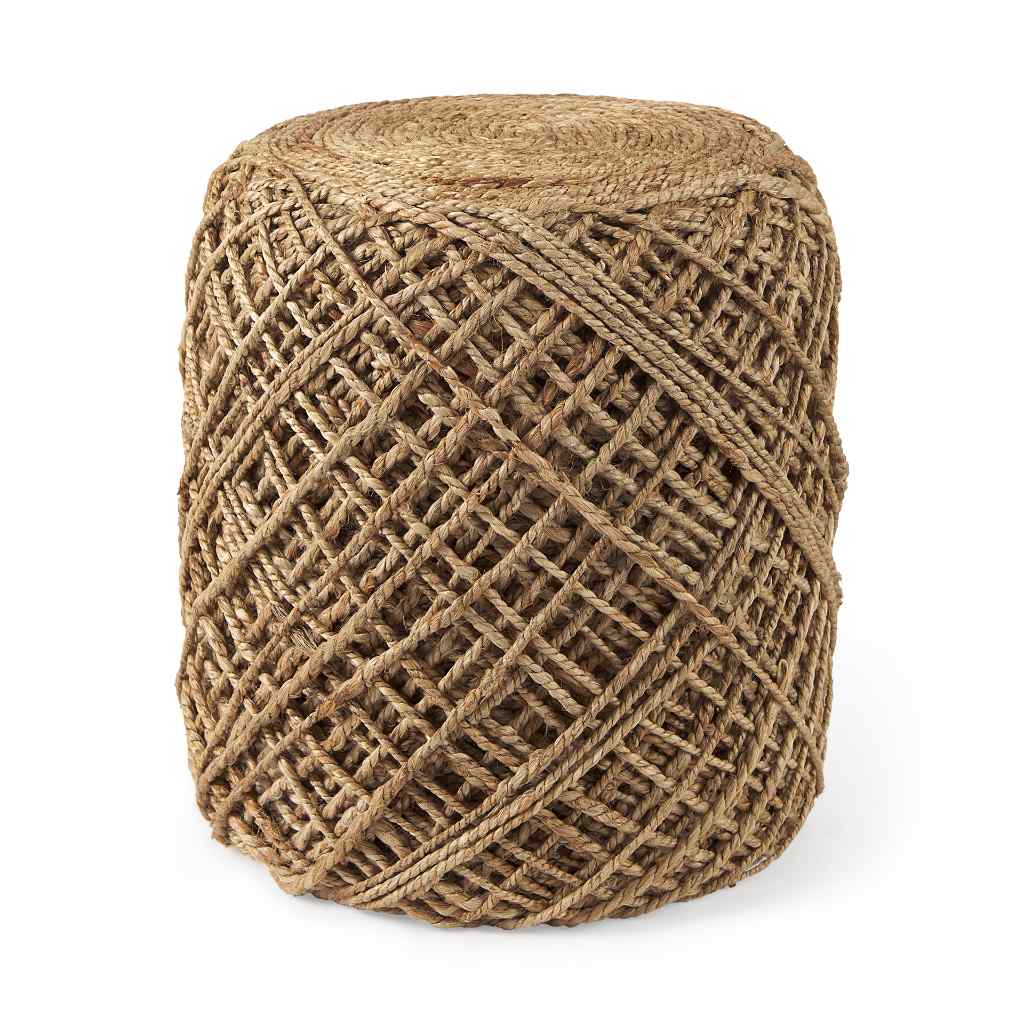 Allium Brown Handwoven Wool Cylindrical Pouf Brown