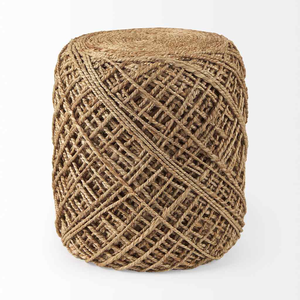 Allium Brown Handwoven Wool Cylindrical Pouf Brown