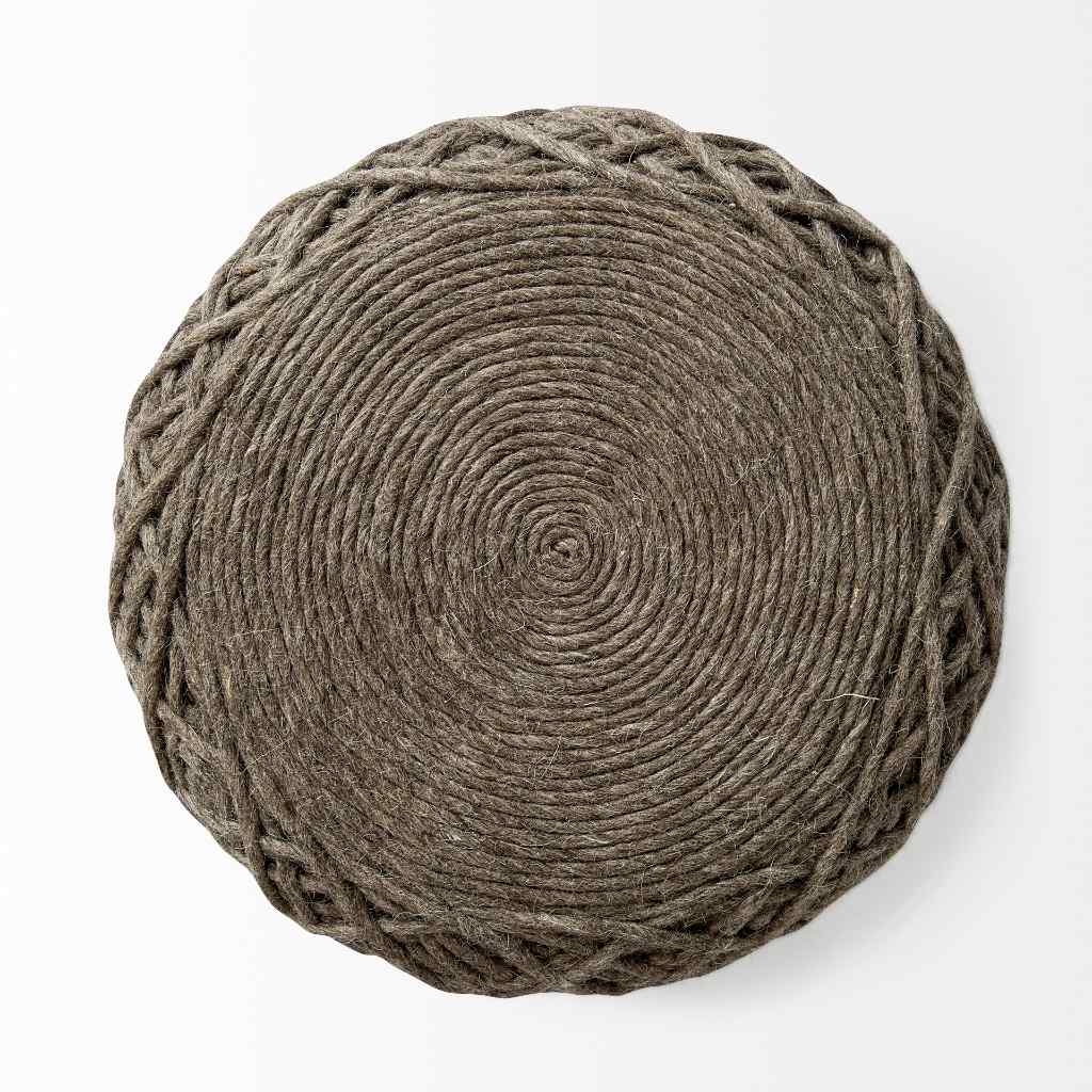 Allium Dark Brown Handwoven Wool Cylindrical Pouf Brown