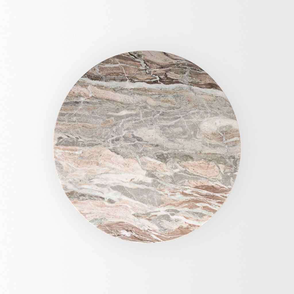 Allyson 42in Round Brown Wood Pedestal W- Pink Marble Top Dining Table Brown