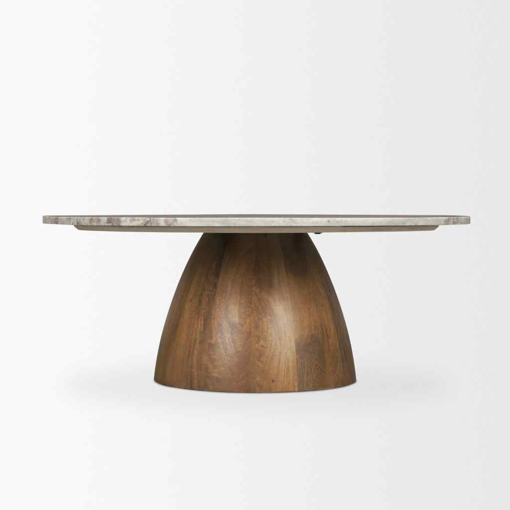 Allyson Round Brown Pedestal W- Pink Marble Top Coffee Table Brown