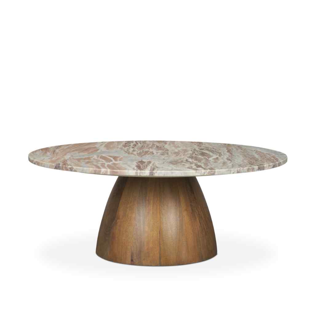 Allyson Round Brown Pedestal W- Pink Marble Top Coffee Table Brown