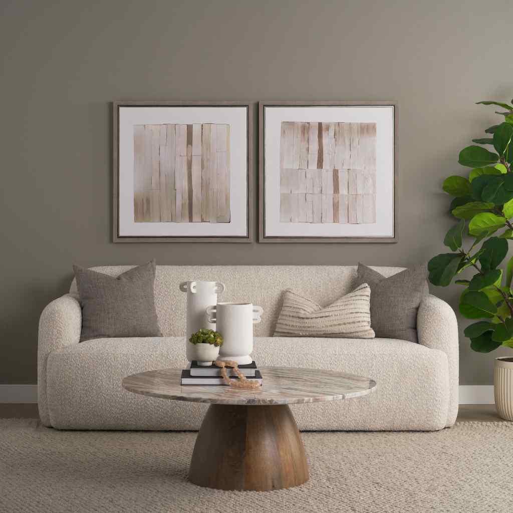 Allyson Round Brown Pedestal W- Pink Marble Top Coffee Table Brown