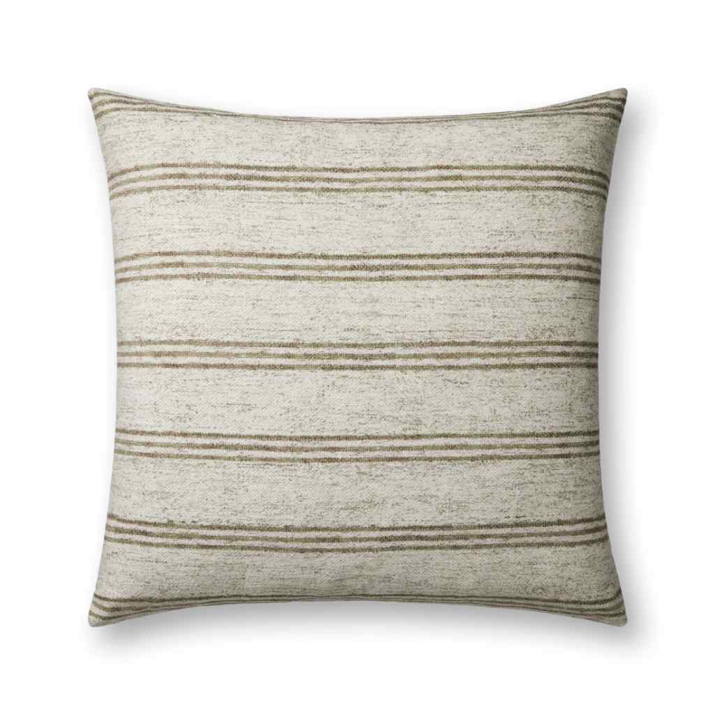 Amber Lewis x Loloi Zephyr Collection Ivory / Olive Pillow PAL0040 Ivory / Olive / 22" x 22" Cover w/Down Insert