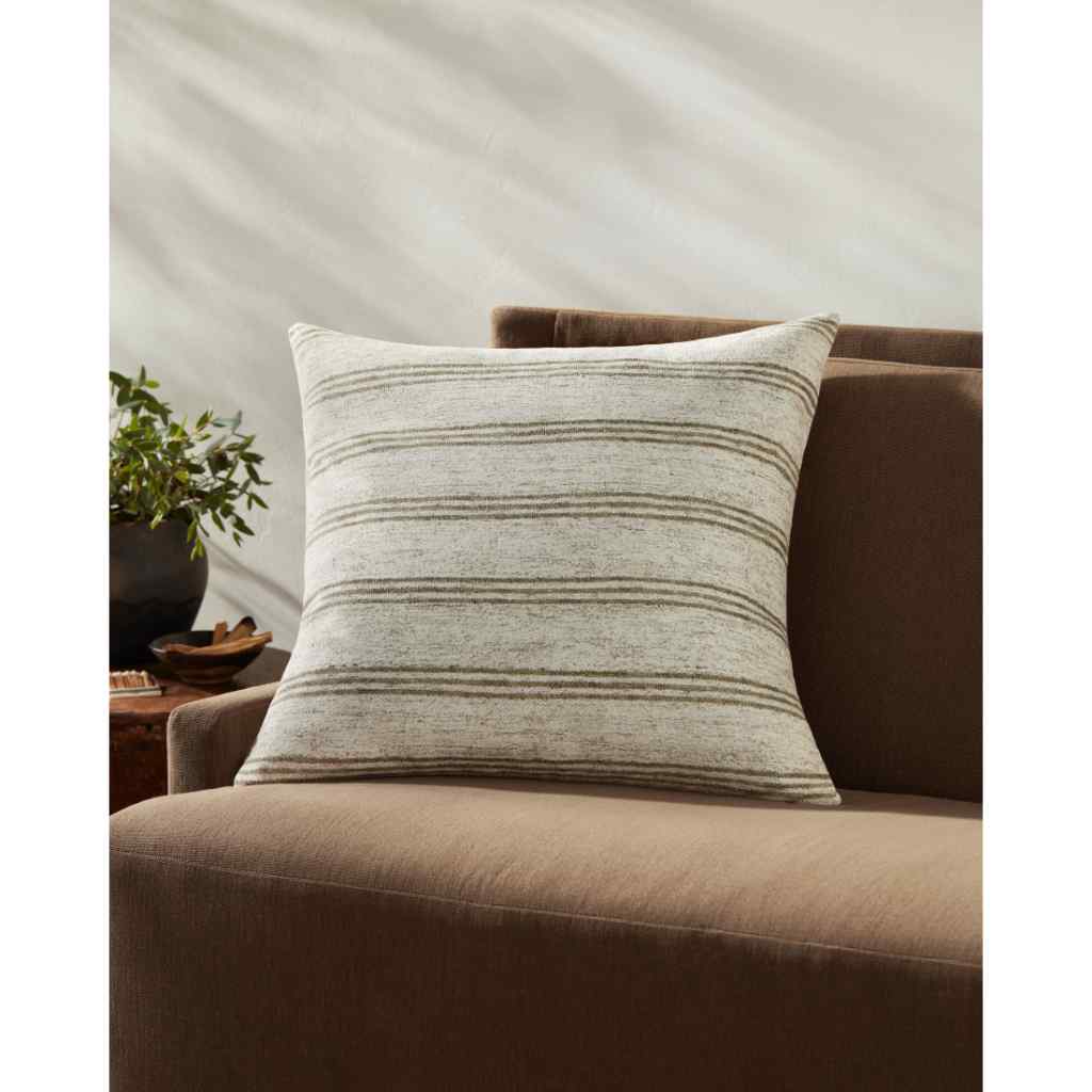 Amber Lewis x Loloi Zephyr Collection Ivory / Olive Pillow PAL0040 Ivory / Olive / 22" x 22" Cover w/Down Insert